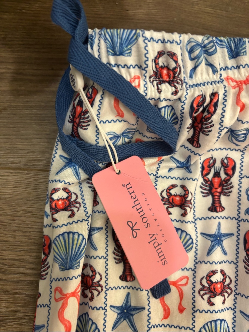 Simply Southern Nautical Shell & Lobster Print Lounge Pants in White, Blue, Red - Picture 2 of 3